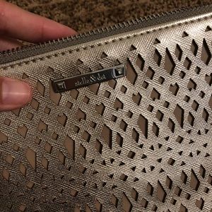 Stella & Dot metallic laser cut clutch handbag